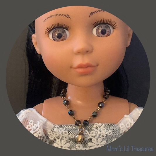 Black Bead Bell Pendant Doll Necklace • 14 Inch Fashion Doll Jewelry
