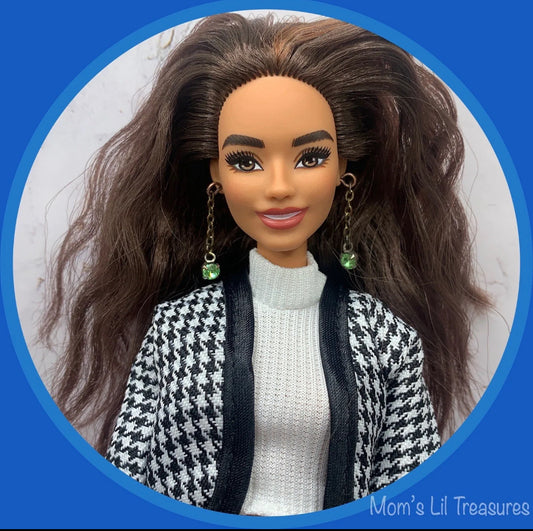 11-12” Fashion Doll Jewelry • Green Rhinestone Dangle Doll Earrings for Barbie