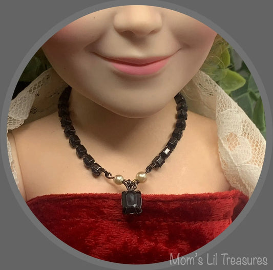 Black Rhinestone Doll Necklace • 18-20” Vintage Doll Jewelry
